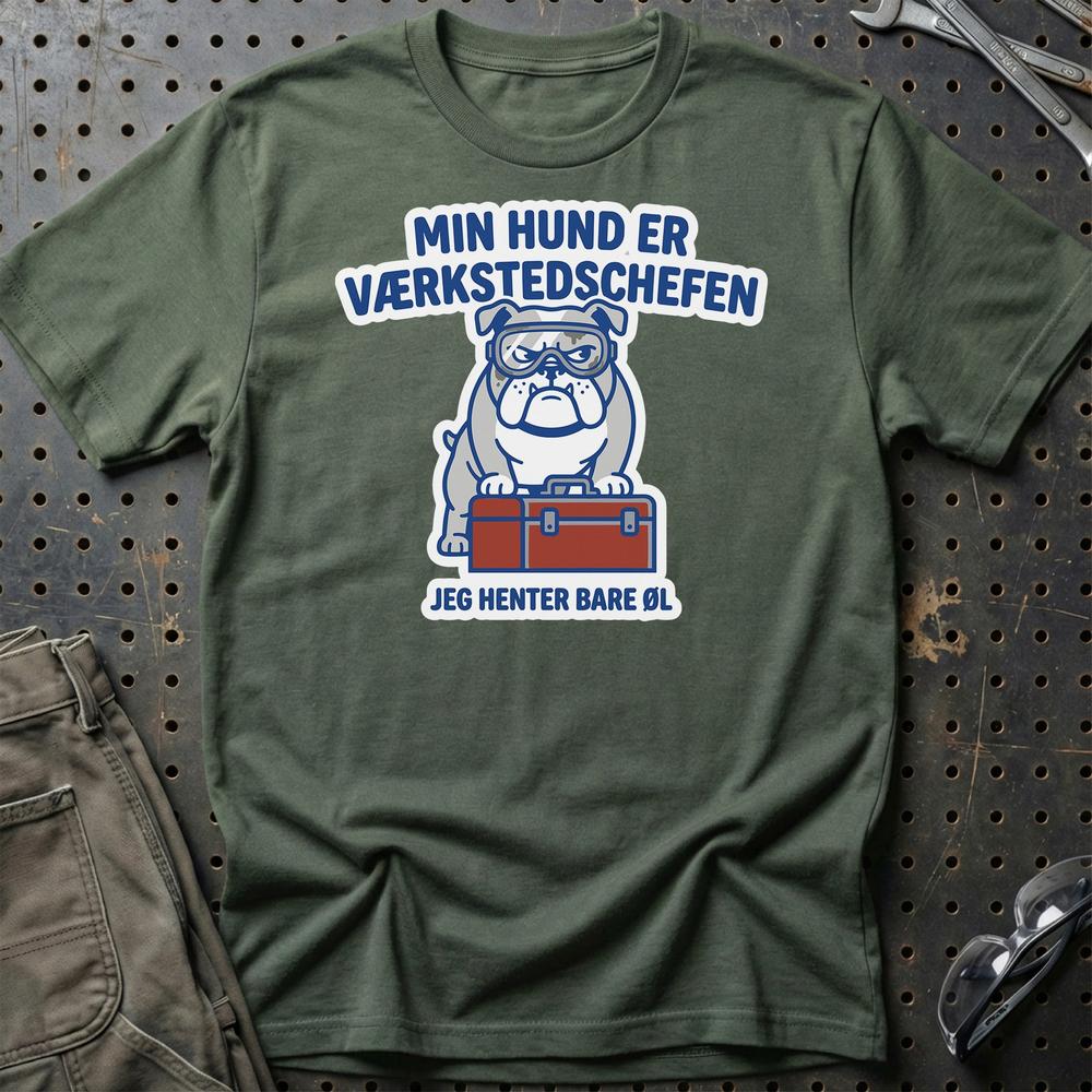 Min Hund Er Værkstedschefen T-Shirt-Beklædning-Garage Culture-Grøn Militær-S-Garage Culture Shop- garage - man cave - merchandise