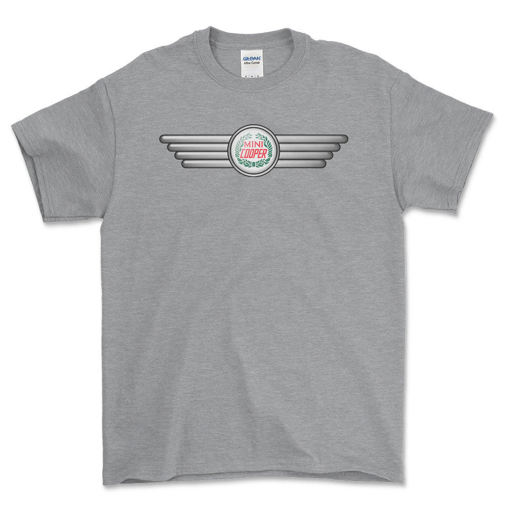 Mini Cooper 1962-1968 - Unisex T-Shirt , Bomuld-Beklædning-Mini-Grå Sport-S-Forside-Garage Culture Shop- garage - man cave - merchandise