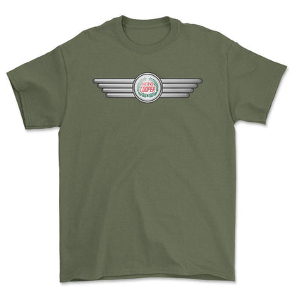 Mini Cooper 1962-1968 - Unisex T-Shirt , Bomuld-Beklædning-Mini-Grøn Militær-S-Forside-Garage Culture Shop- garage - man cave - merchandise