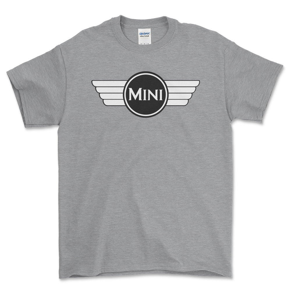 Mini Cooper 1968-1969 - Unisex T-Shirt , Bomuld-Beklædning-Mini-Grå Sport-S-Forside-Garage Culture Shop- garage - man cave - merchandise