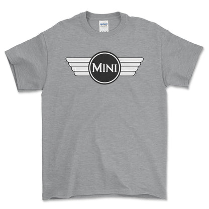 Mini Cooper 1968-1969 - Unisex T-Shirt , Bomuld-Beklædning-Mini-Grå Sport-S-Forside-Garage Culture Shop- garage - man cave - merchandise