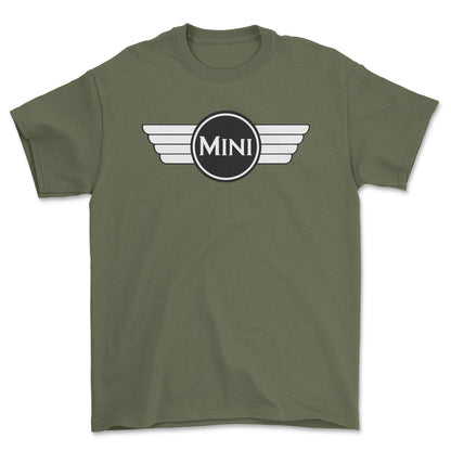 Mini Cooper 1968-1969 - Unisex T-Shirt , Bomuld-Beklædning-Mini-Grøn Militær-S-Forside-Garage Culture Shop- garage - man cave - merchandise