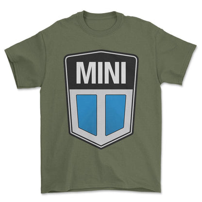 Mini Cooper 1969-2001 - Unisex T-Shirt , Bomuld-Beklædning-Mini-Grøn Militær-S-Forside-Garage Culture Shop- garage - man cave - merchandise