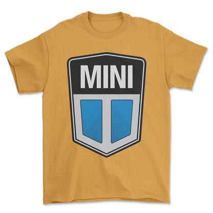 Mini Cooper 1969-2001 - Unisex T-Shirt , Bomuld-Beklædning-Mini-Guld-S-Forside-Garage Culture Shop- garage - man cave - merchandise