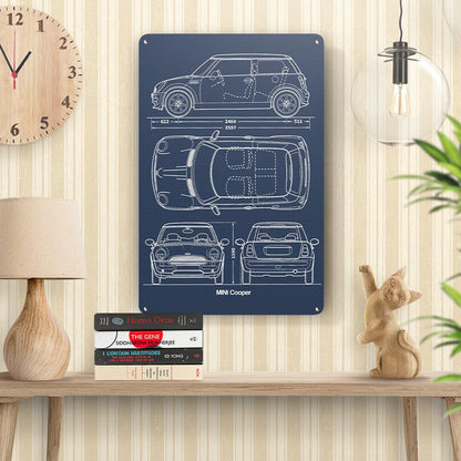 Mini Cooper Blueprint Skilte, Musemåtte, Dørmåtte , Plakat-Blueprint-Mini-Garage Culture Shop- garage - man cave - merchandise