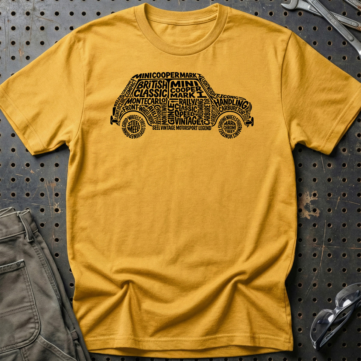 
Mini Cooper Old School Typography T-Shirt – Guld
