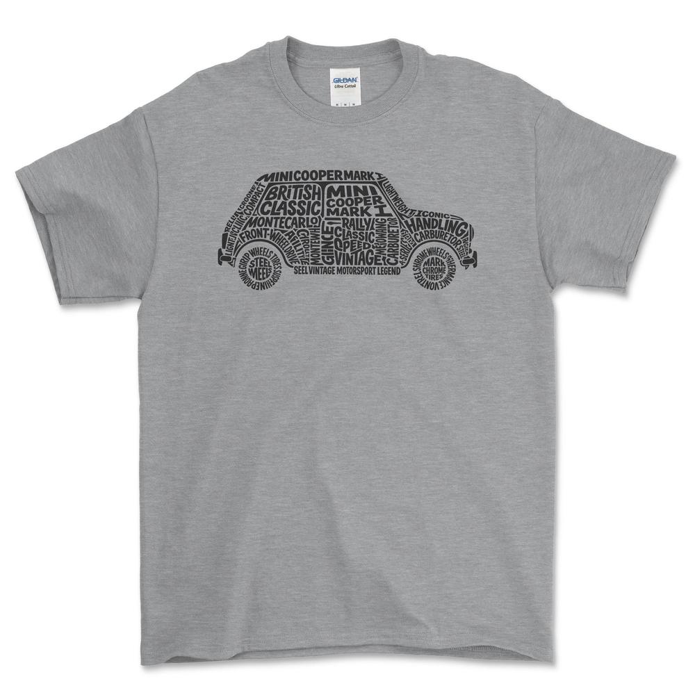 Mini Cooper Old School Typography - Unisex T-Shirt-Beklædning-Mini-Grå Sport-S-Forside-Garage Culture Shop- garage - man cave - merchandise