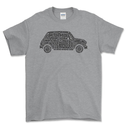 Mini Cooper Old School Typography - Unisex T-Shirt-Beklædning-Mini-Grå Sport-S-Forside-Garage Culture Shop- garage - man cave - merchandise