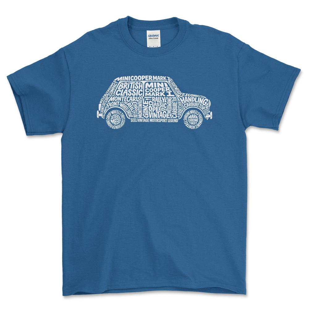 Mini Cooper Old School Typography - Unisex T-Shirt-Beklædning-Mini-Blå Royal-S-Forside-Garage Culture Shop- garage - man cave - merchandise