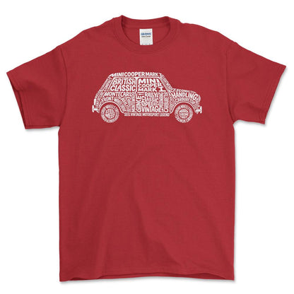 Mini Cooper Old School Typography - Unisex T-Shirt-Beklædning-Mini-Rød-S-Forside-Garage Culture Shop- garage - man cave - merchandise