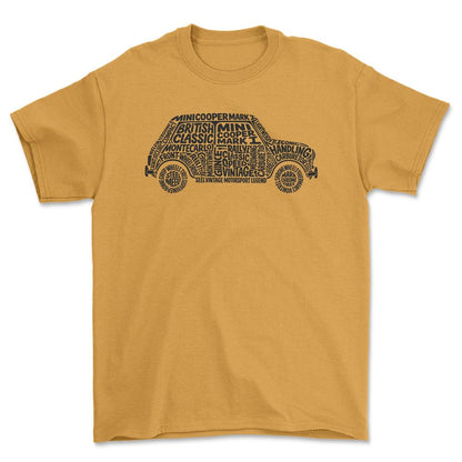 Mini Cooper Old School Typography - Unisex T-Shirt-Beklædning-Mini-Guld-S-Forside-Garage Culture Shop- garage - man cave - merchandise