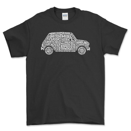 Mini Cooper Old School Typography - Unisex T-Shirt-Beklædning-Mini-Sort-S-Forside-Garage Culture Shop- garage - man cave - merchandise