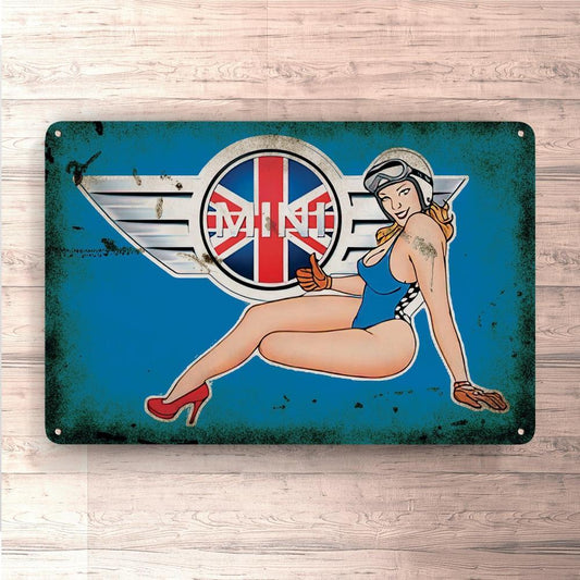 Mini Cooper Pin-Up Vintage Skilte, Musemåtte, Dørmåtte-Skilte-Mini-Garage Culture Shop- garage - man cave - merchandise