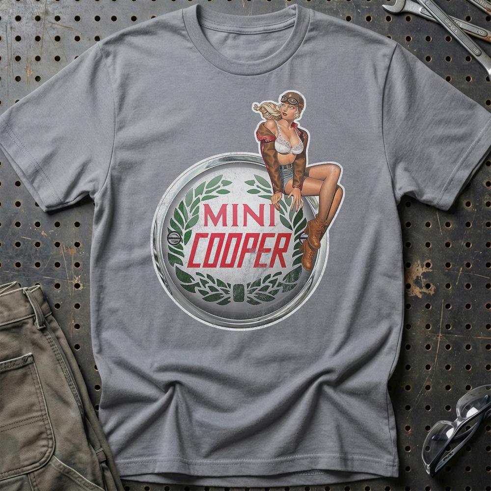 Mini Cooper Pinup T-Shirt-Beklædning-Mini-Grå Sport-S-Garage Culture Shop- garage - man cave - merchandise