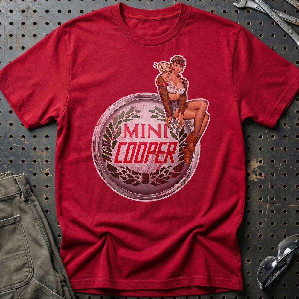 Mini Cooper Pinup T-Shirt-Beklædning-Mini-Rød-S-Garage Culture Shop- garage - man cave - merchandise