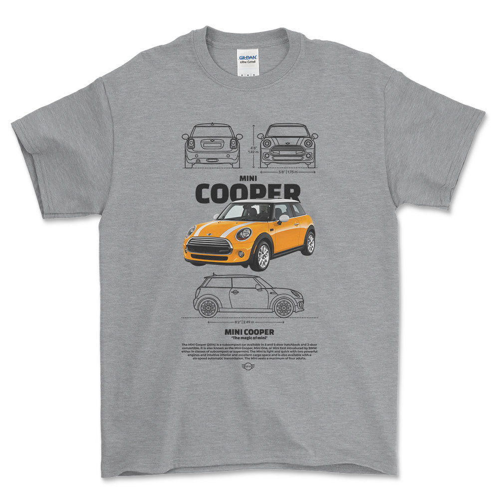 Mini Cooper - Unisex T-Shirt , Bomuld-Beklædning-Mini-Grå Sport-S-Forside-Garage Culture Shop- garage - man cave - merchandise