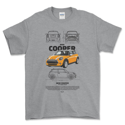 Mini Cooper - Unisex T-Shirt , Bomuld-Beklædning-Mini-Grå Sport-S-Forside-Garage Culture Shop- garage - man cave - merchandise
