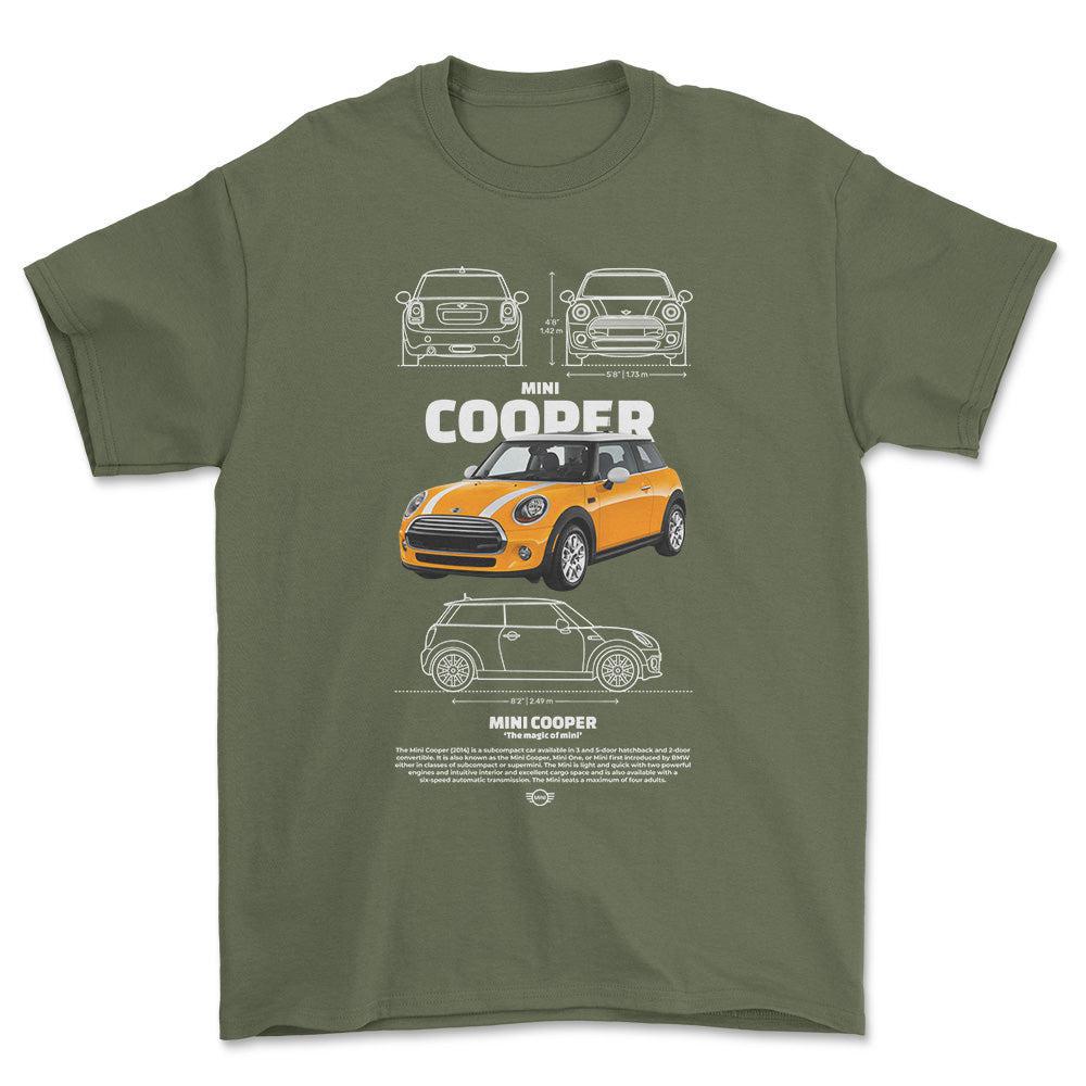 Mini Cooper - Unisex T-Shirt , Bomuld-Beklædning-Mini-Grøn Militær-S-Forside-Garage Culture Shop- garage - man cave - merchandise