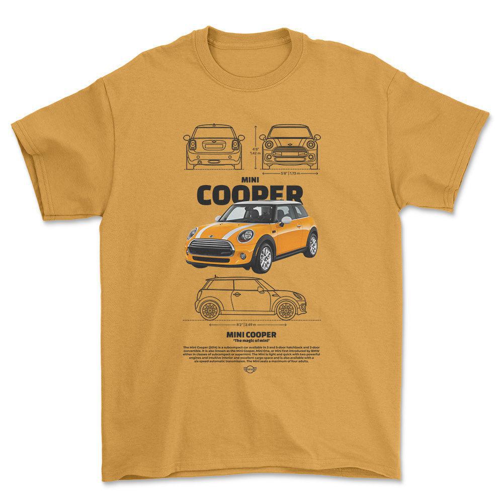 Mini Cooper - Unisex T-Shirt , Bomuld-Beklædning-Mini-Guld-S-Forside-Garage Culture Shop- garage - man cave - merchandise