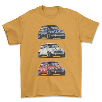 Mini Cooper - Unisex T-Shirt , Bomuld-Beklædning-Mini-Guld-S-Forside-Garage Culture Shop- garage - man cave - merchandise