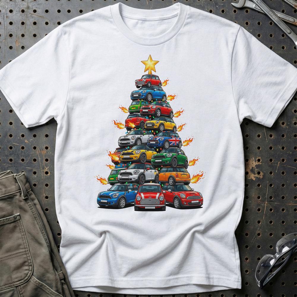 Mini Cooper new Juletræ Christmas Tree T-Shirt-Beklædning-Mini-Hvid-S-Garage Culture Shop- garage - man cave - merchandise