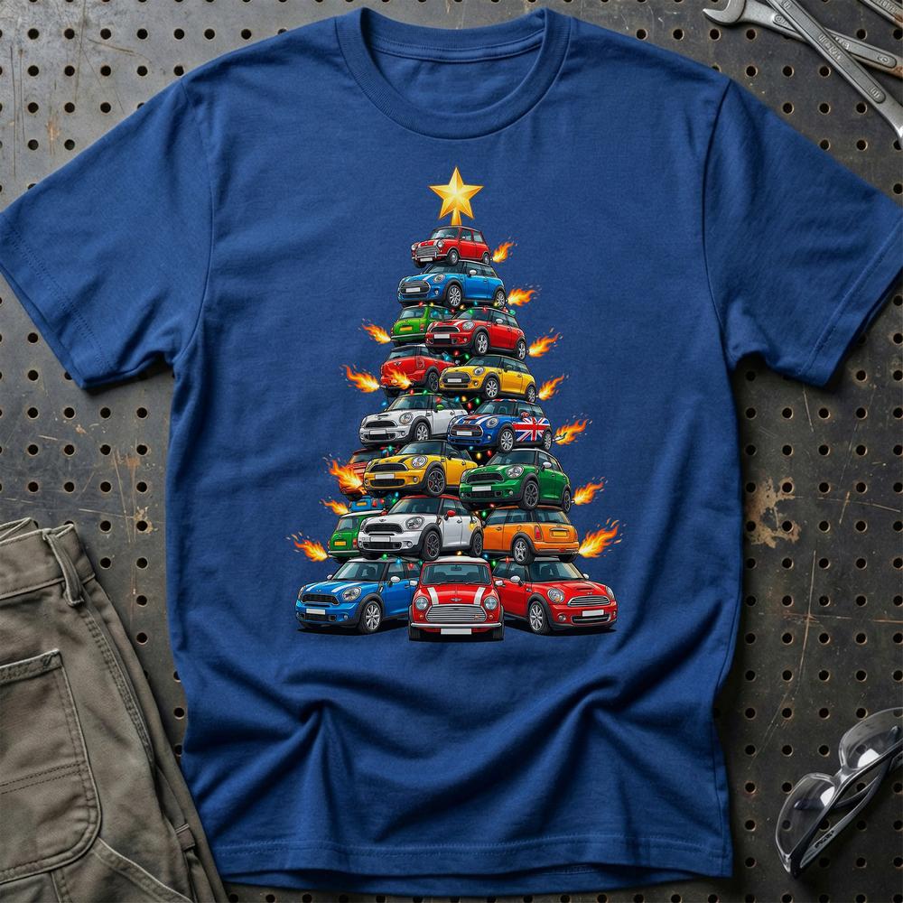 Mini Cooper new Juletræ Christmas Tree T-Shirt-Beklædning-Mini-Blå Royal-S-Garage Culture Shop- garage - man cave - merchandise