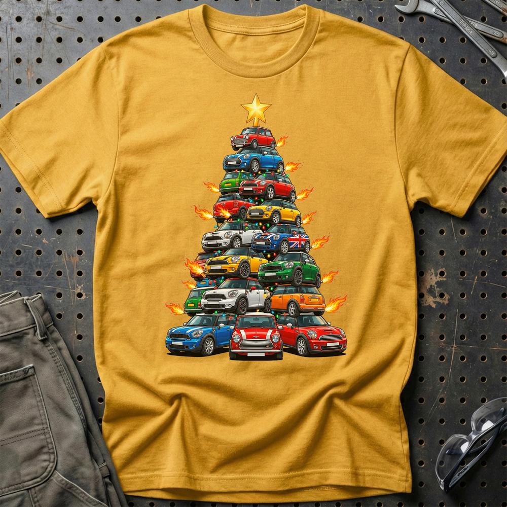 Mini Cooper new Juletræ Christmas Tree T-Shirt-Beklædning-Mini-Guld-S-Garage Culture Shop- garage - man cave - merchandise