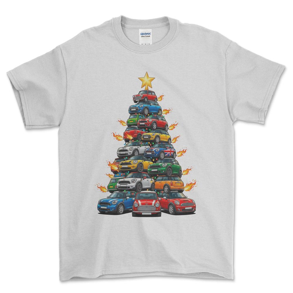 Mini Cooper new Juletræ Christmas Tree - Unisex T-Shirt-Beklædning-Mini-Hvid-S-Forside-Garage Culture Shop- garage - man cave - merchandise