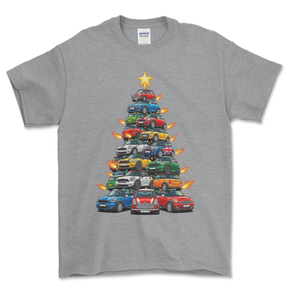 Mini Cooper new Juletræ Christmas Tree - Unisex T-Shirt-Beklædning-Mini-Grå Sport-S-Forside-Garage Culture Shop- garage - man cave - merchandise