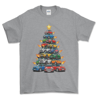 Mini Cooper new Juletræ Christmas Tree - Unisex T-Shirt-Beklædning-Mini-Grå Sport-S-Forside-Garage Culture Shop- garage - man cave - merchandise