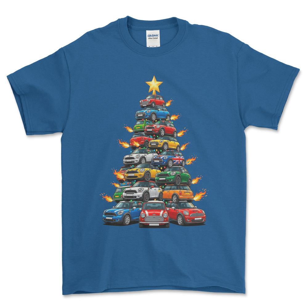 Mini Cooper new Juletræ Christmas Tree - Unisex T-Shirt-Beklædning-Mini-Blå Royal-S-Forside-Garage Culture Shop- garage - man cave - merchandise