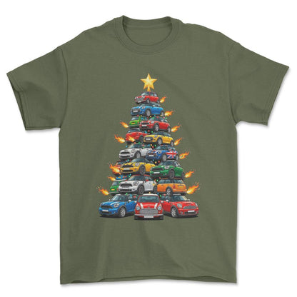 Mini Cooper new Juletræ Christmas Tree - Unisex T-Shirt-Beklædning-Mini-Grøn Militær-S-Forside-Garage Culture Shop- garage - man cave - merchandise
