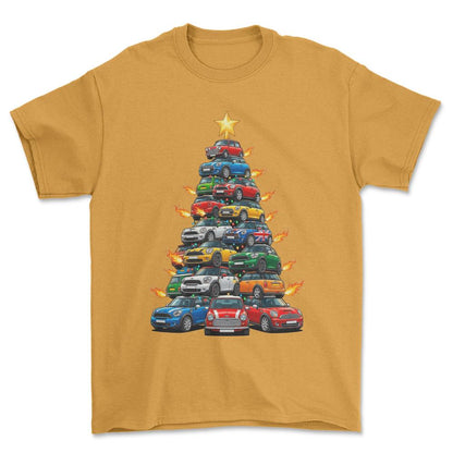 Mini Cooper new Juletræ Christmas Tree - Unisex T-Shirt-Beklædning-Mini-Guld-S-Forside-Garage Culture Shop- garage - man cave - merchandise