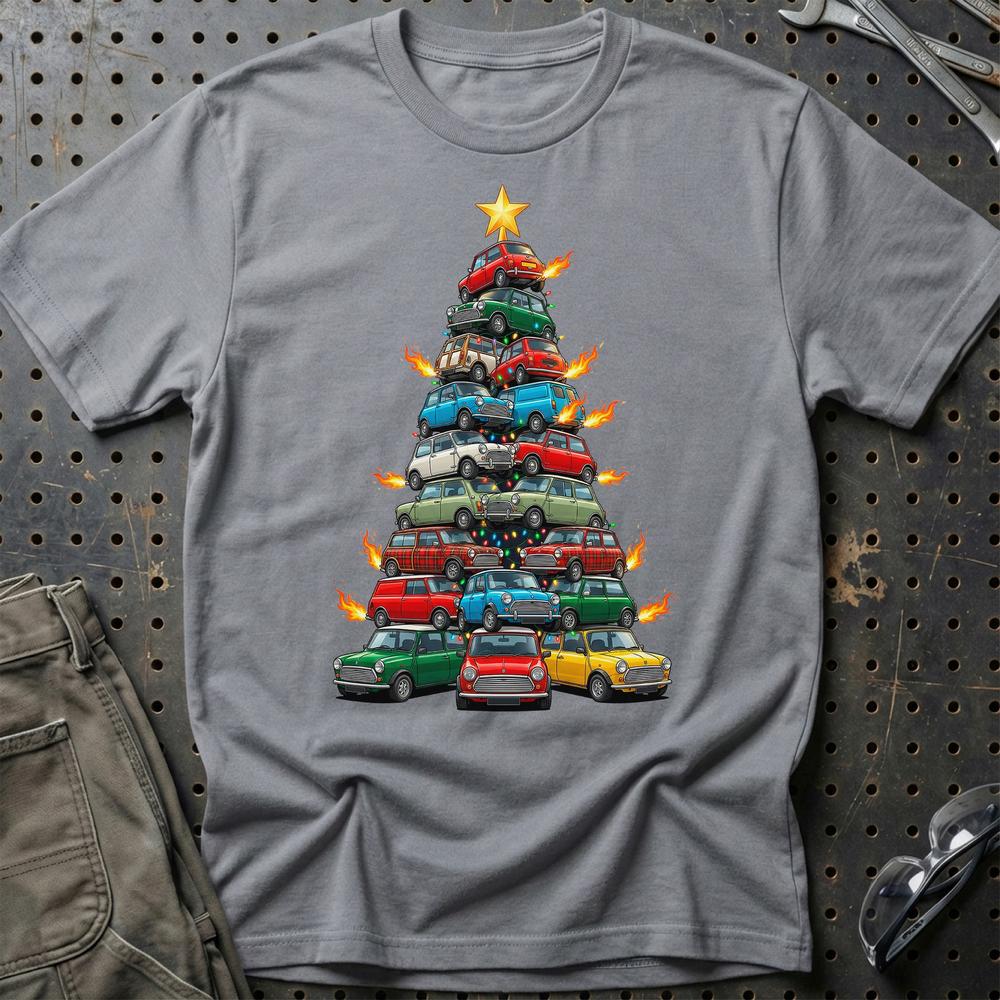 Mini Cooper old Juletræ Christmas Tree T-Shirt-Beklædning-Mini-Grå Sport-S-Garage Culture Shop- garage - man cave - merchandise