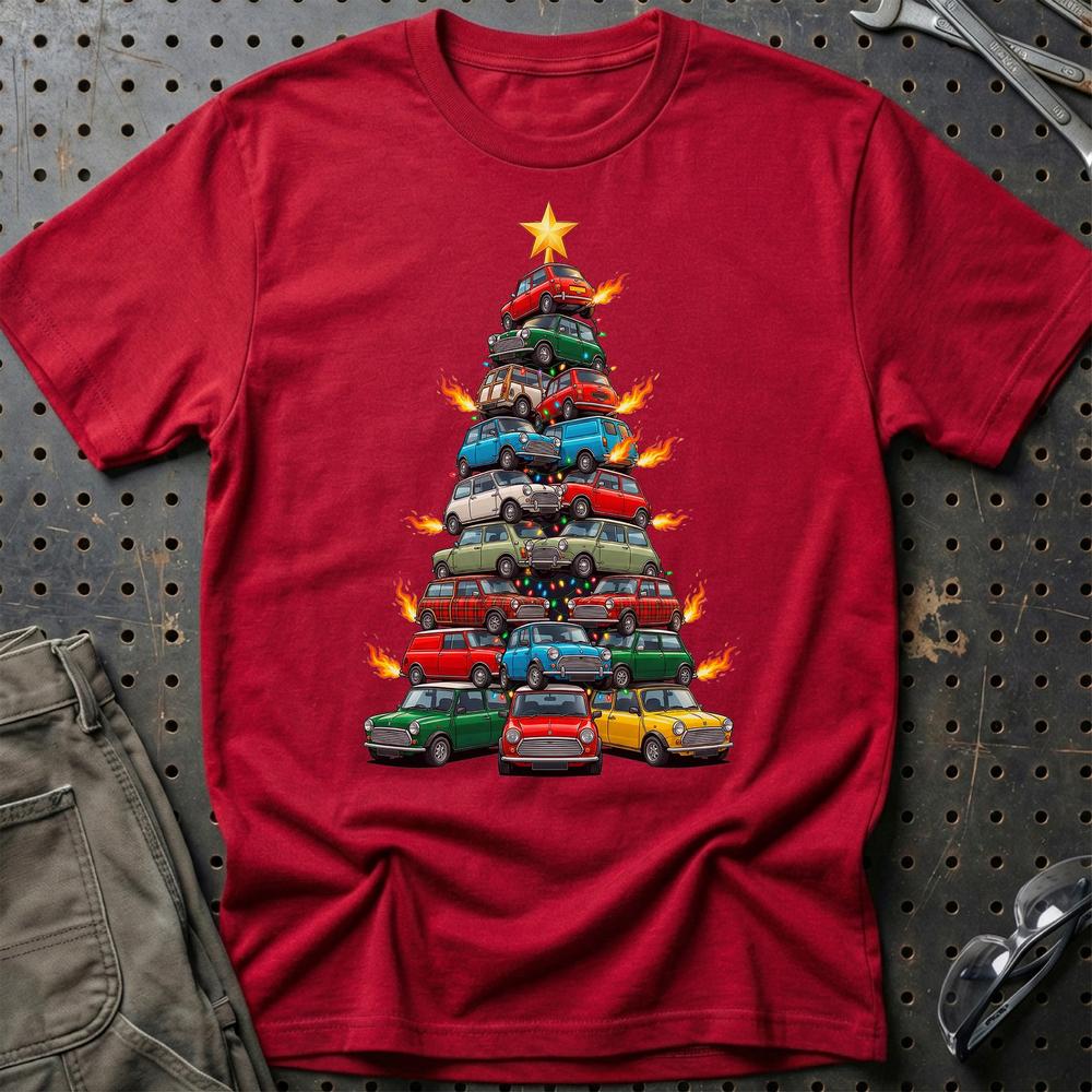 Mini Cooper old Juletræ Christmas Tree T-Shirt-Beklædning-Mini-Rød-S-Garage Culture Shop- garage - man cave - merchandise