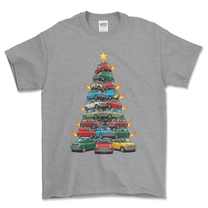 Mini Cooper old Juletræ Christmas Tree - Unisex T-Shirt-Beklædning-Mini-Grå Sport-S-Forside-Garage Culture Shop- garage - man cave - merchandise