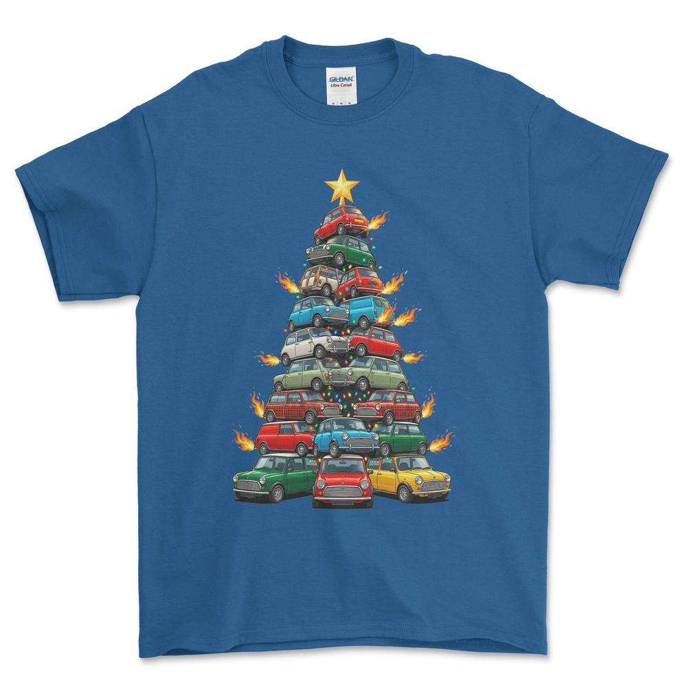 Mini Cooper old Juletræ Christmas Tree - Unisex T-Shirt-Beklædning-Mini-Blå Royal-S-Forside-Garage Culture Shop- garage - man cave - merchandise