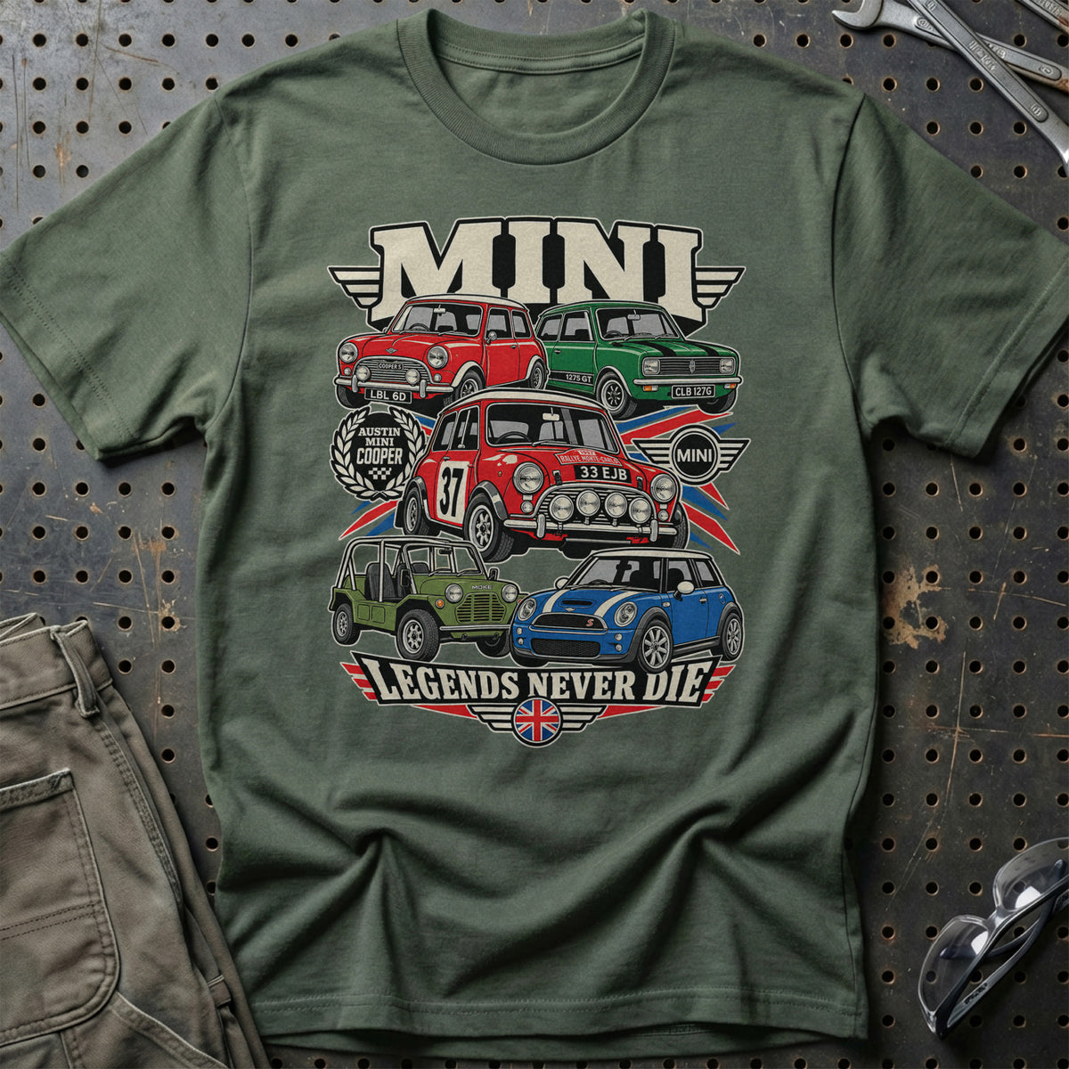 Mini Legends Never Die T-Shirt-Beklædning-Mini-Grøn Militær-S-Garage Culture Shop- garage - man cave - merchandise