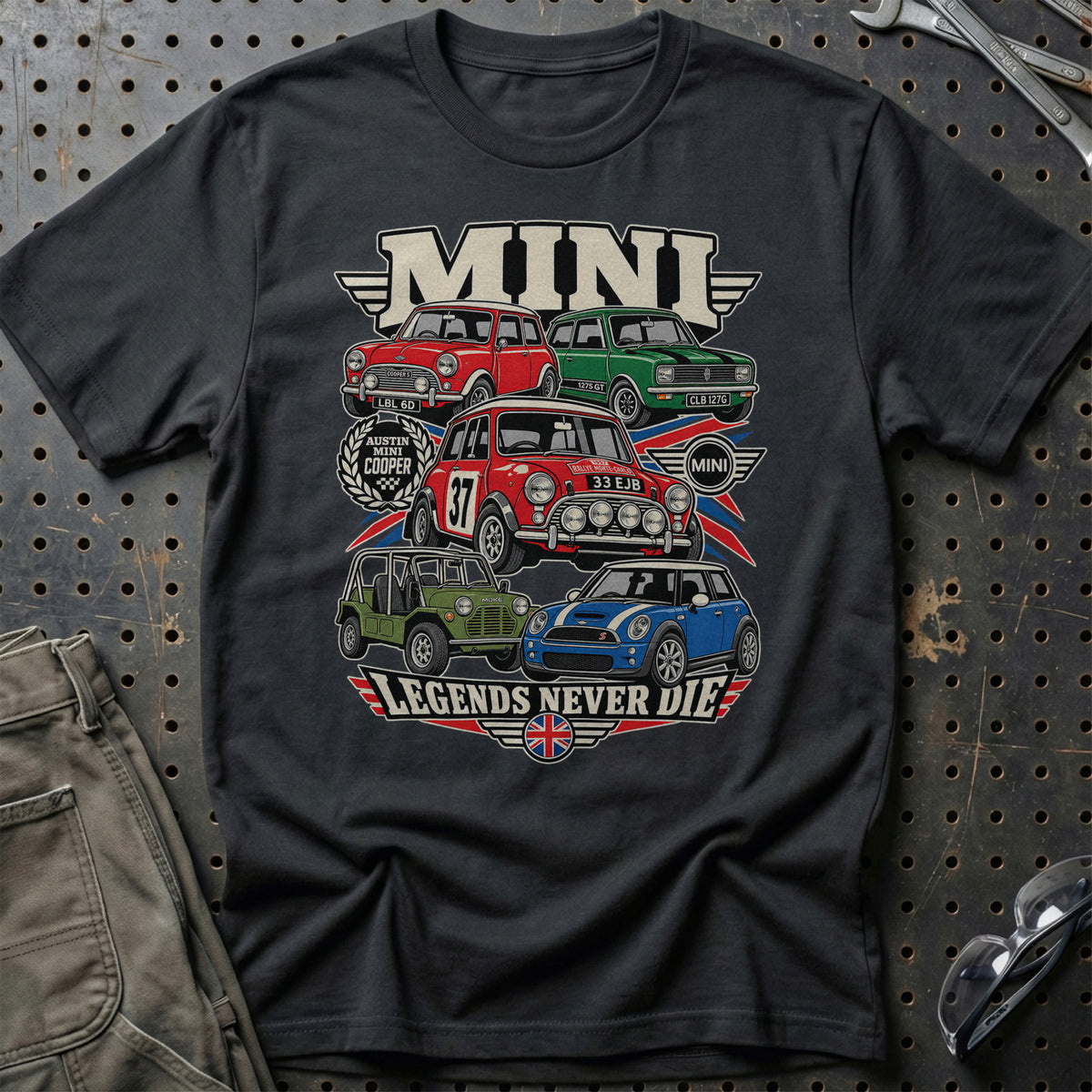 Mini Legends Never Die T-Shirt-Beklædning-Mini-Sort-S-Garage Culture Shop- garage - man cave - merchandise