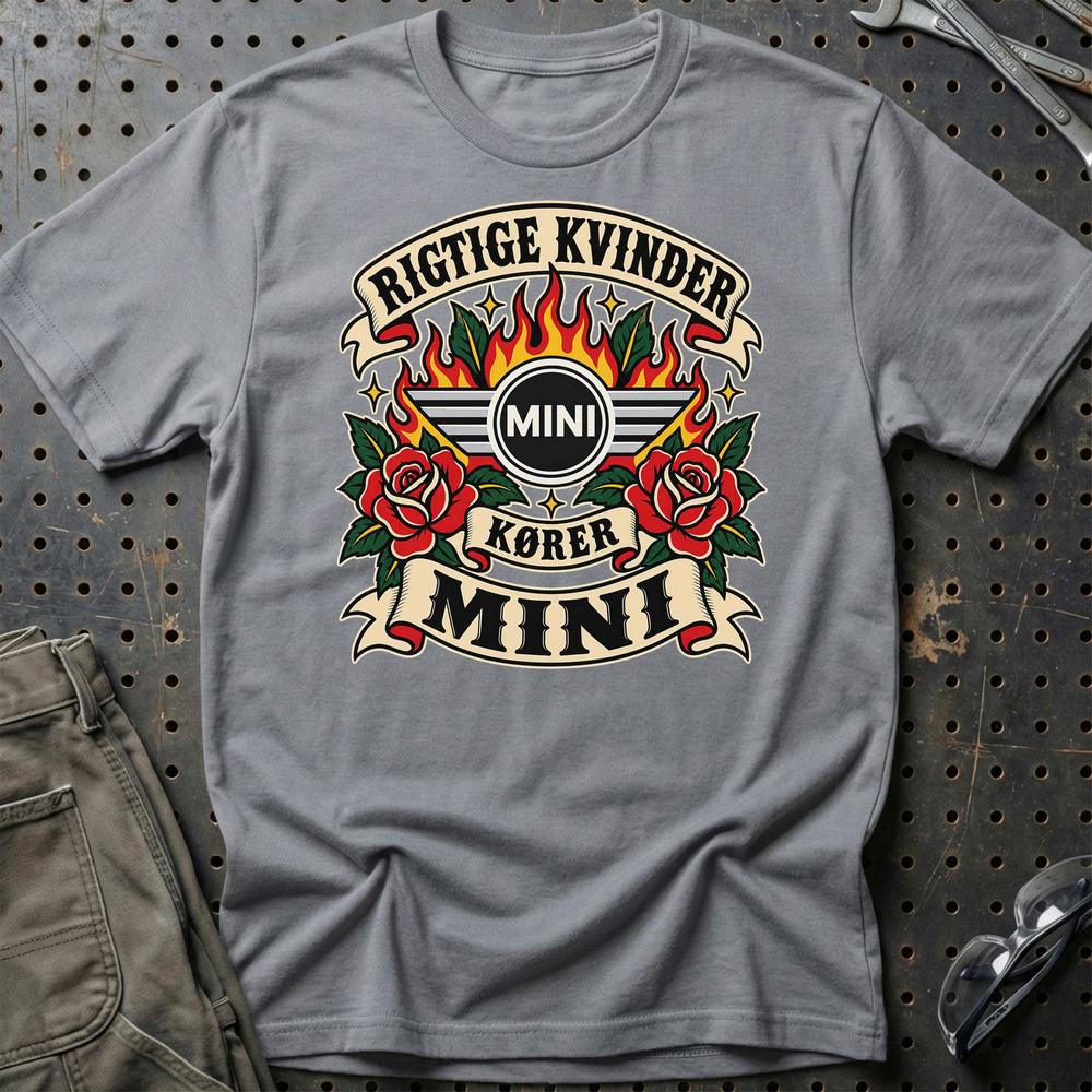 Mini Rigtige Kvinder Kører – Roser og Flammer T-Shirt-Beklædning-Mini-Grå Sport-S-Garage Culture Shop- garage - man cave - merchandise