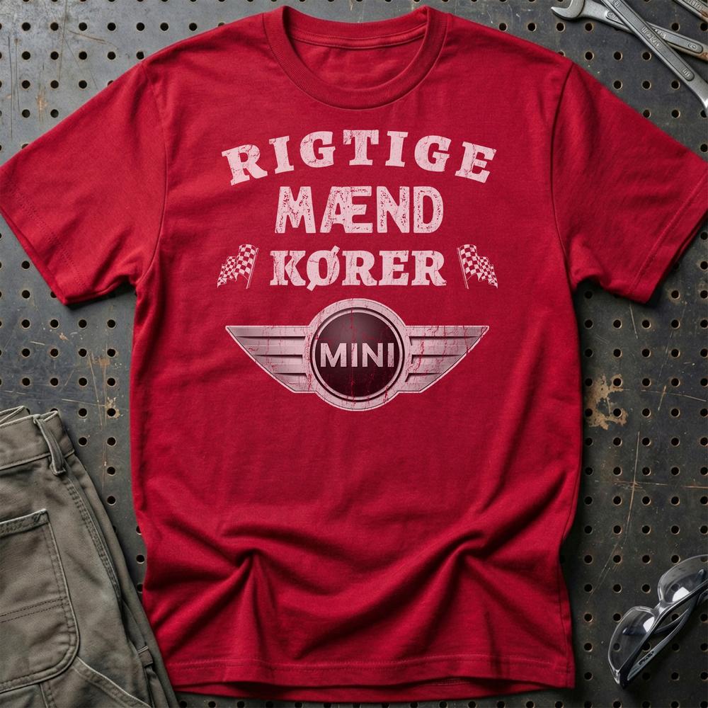 Mini Rigtige Mænd Kører - Unisex T-Shirt , Bomuld-Beklædning-Mini-Rød-S-Garage Culture Shop- garage - man cave - merchandise