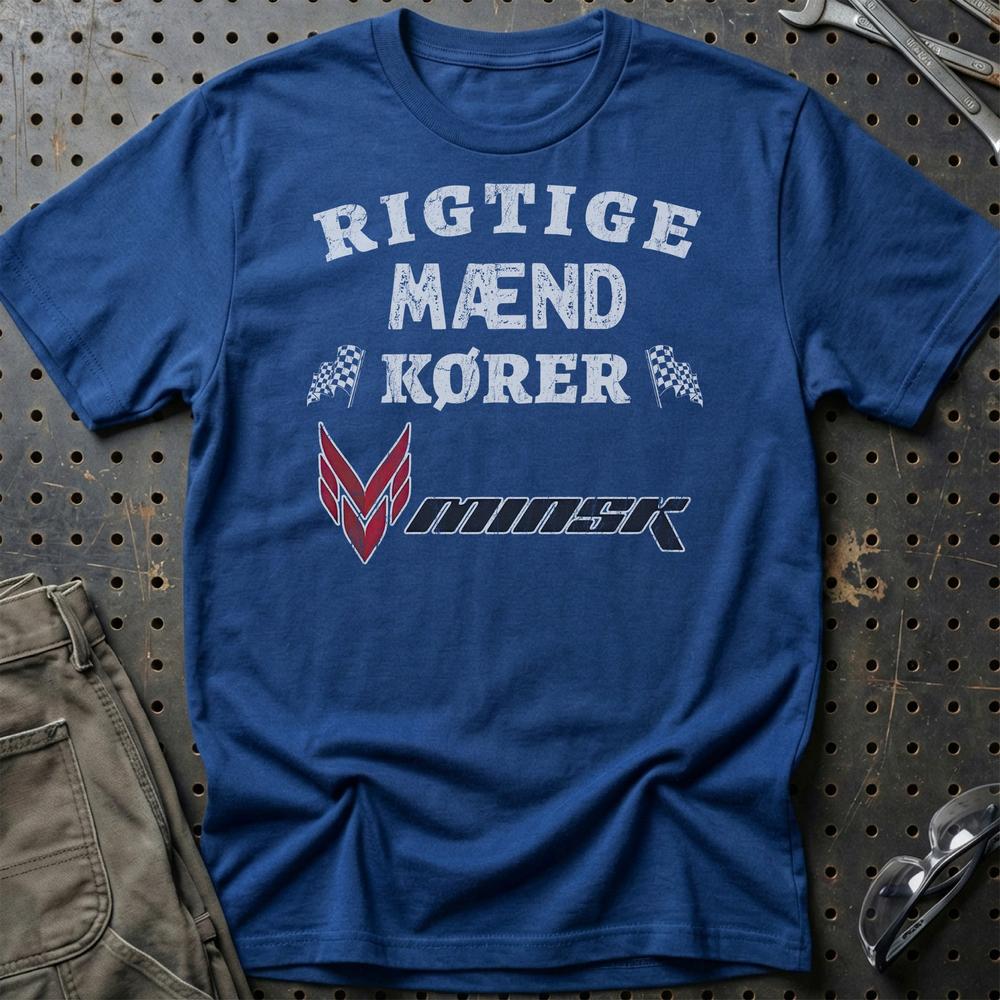 Minsk Rigtige Mænd Kører T-Shirt-Beklædning-Minsk-Blå Royal-S-Garage Culture Shop- garage - man cave - merchandise
