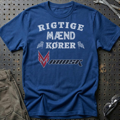 Minsk Rigtige Mænd Kører - Unisex T-Shirt , Bomuld-Beklædning-Minsk-Blå Royal-S-Garage Culture Shop- garage - man cave - merchandise