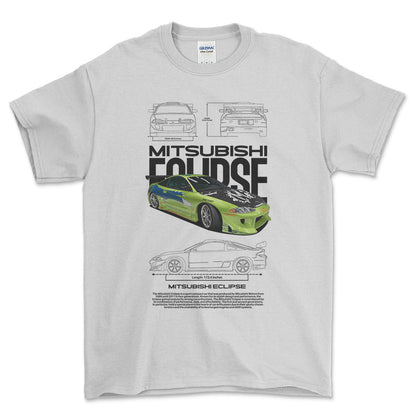 Mitsubishi Eclipse - Unisex T-Shirt , Bomuld-Beklædning-Mitsubishi-Hvid-S-Forside-Garage Culture Shop- garage - man cave - merchandise