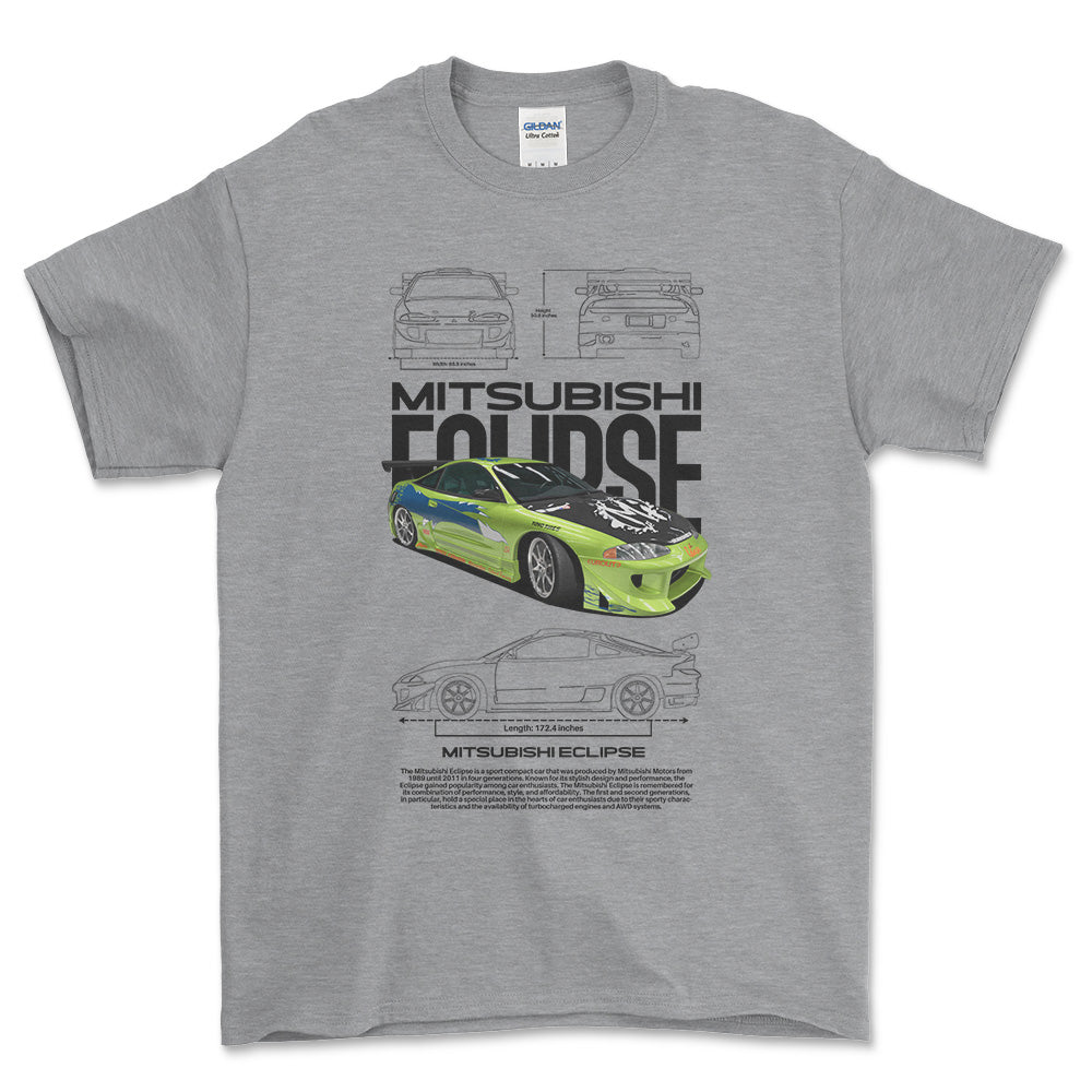 Mitsubishi Eclipse - Unisex T-Shirt , Bomuld-Beklædning-Mitsubishi-Grå Sport-S-Forside-Garage Culture Shop- garage - man cave - merchandise