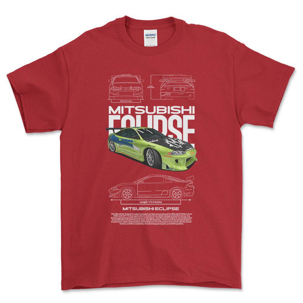 Mitsubishi Eclipse - Unisex T-Shirt , Bomuld-Beklædning-Mitsubishi-Rød-S-Forside-Garage Culture Shop- garage - man cave - merchandise