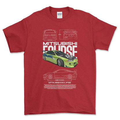 Mitsubishi Eclipse - Unisex T-Shirt , Bomuld-Beklædning-Mitsubishi-Rød-S-Forside-Garage Culture Shop- garage - man cave - merchandise