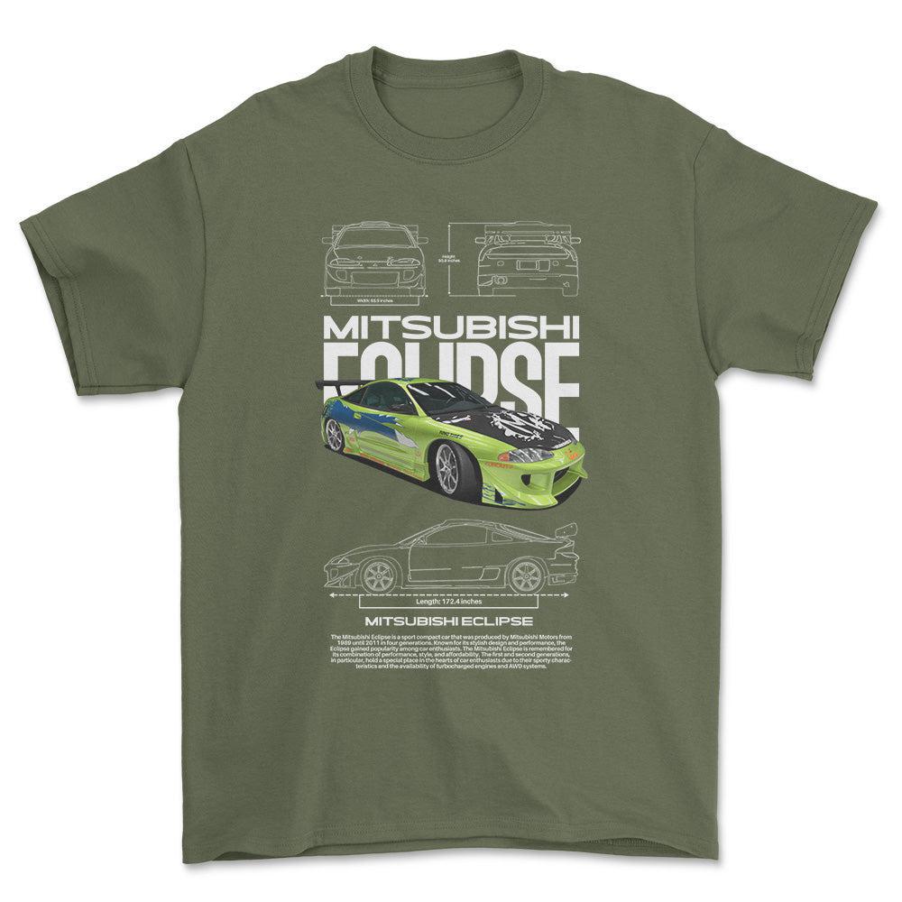 Mitsubishi Eclipse - Unisex T-Shirt , Bomuld-Beklædning-Mitsubishi-Grøn Militær-S-Forside-Garage Culture Shop- garage - man cave - merchandise