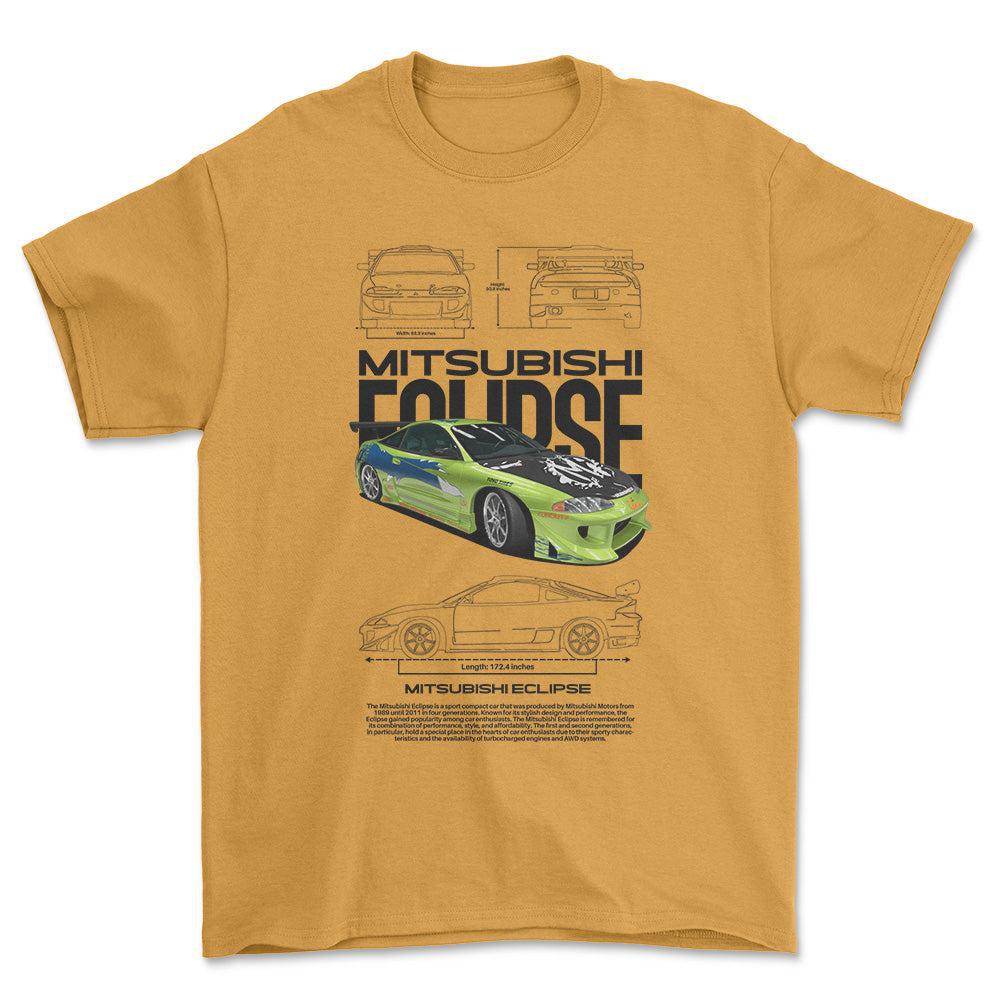 Mitsubishi Eclipse - Unisex T-Shirt , Bomuld-Beklædning-Mitsubishi-Guld-S-Forside-Garage Culture Shop- garage - man cave - merchandise