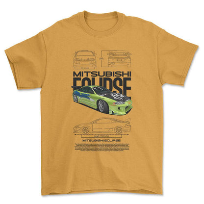 Mitsubishi Eclipse - Unisex T-Shirt , Bomuld-Beklædning-Mitsubishi-Guld-S-Forside-Garage Culture Shop- garage - man cave - merchandise